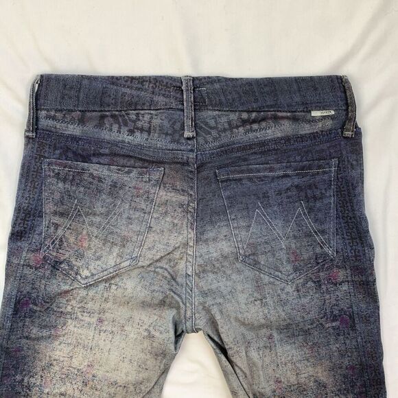 Mother The Looker Ankle Fray Relax Awhile 25 Blue Burnout Skinny Jeans Kilim - Picture 10 of 10